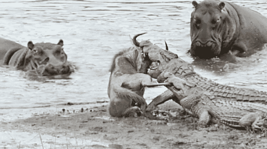 Incroyable sauvetage au coeur de l'Afrique : Hippopotames secourant un gnou des griffes des crocodiles - Découvrez cette fascinante vidéo !