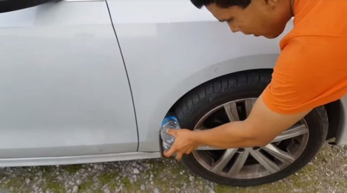 Si vous voyez une bouteille en plastique sur votre pneu, vous êtes exposé au risque de vol
